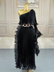 Fashionable One-shoulder Elegant Evening Dress - kinko