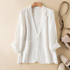 New Casual Cotton Linen Coat Long Sleeve Thin Suit For Women - kinko