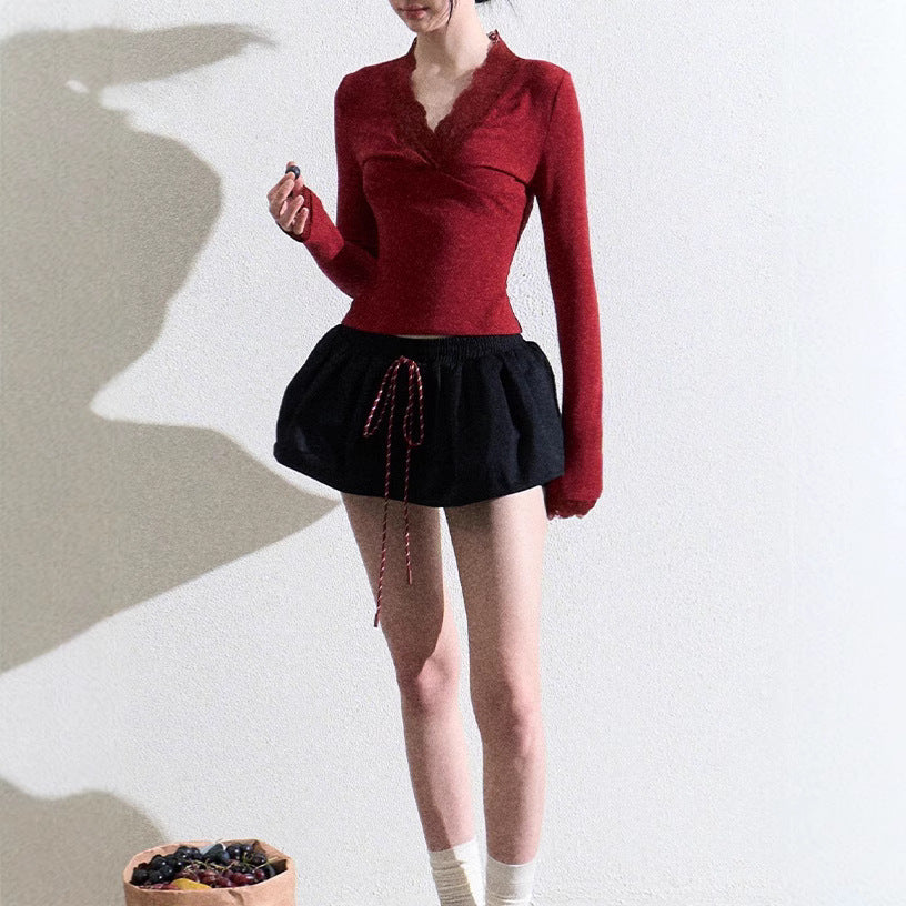 All-matching Elastic Waistband Twisted Drawstring Skirt Pettiskirt Skirt - kinko