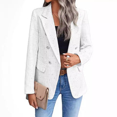 Women's Polyester Tweed Blazer With Fashion Casual Top Pockets - kinko