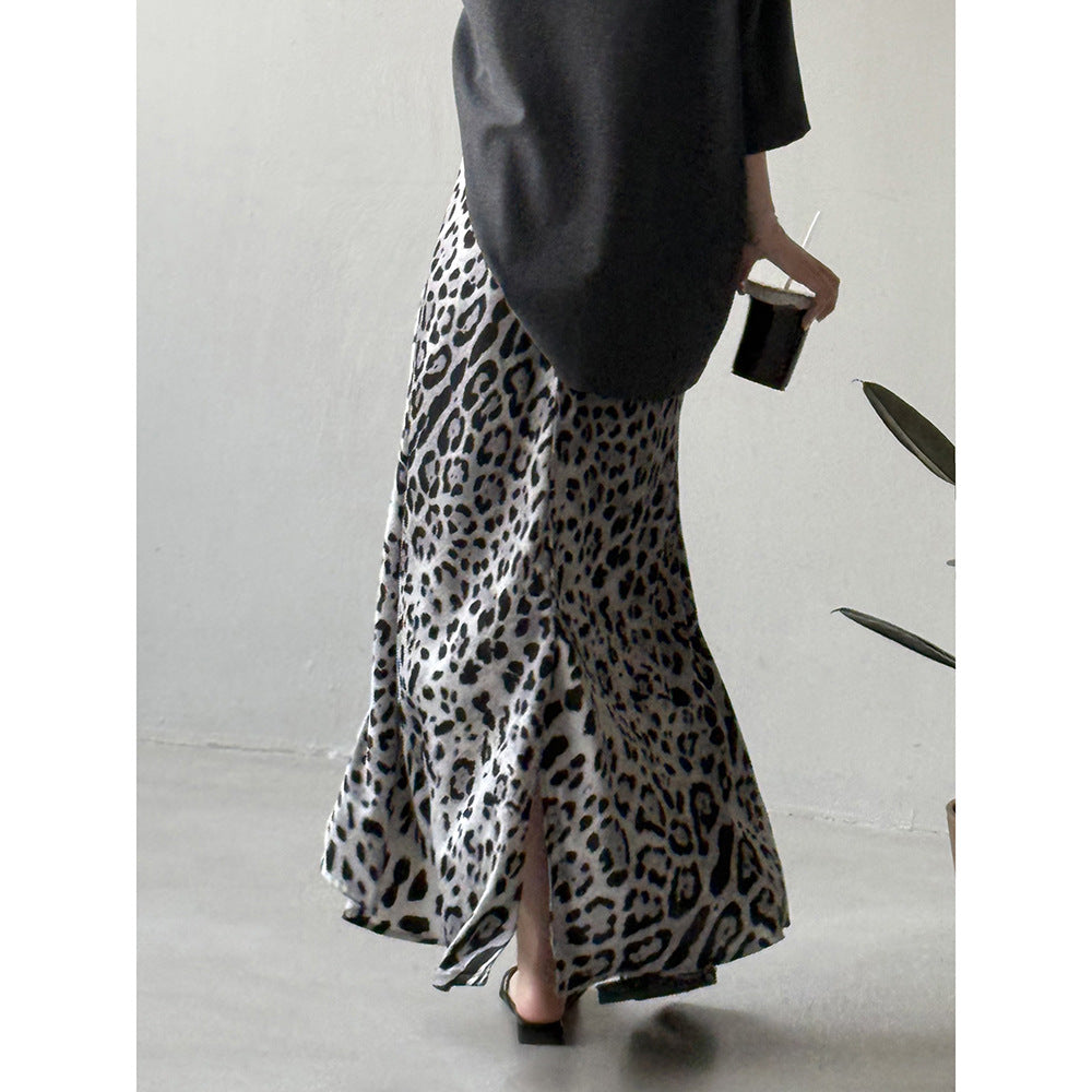Light Luxury High-grade Leopard Print Split Skirt Women's High Waist Slimming - kinko