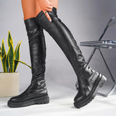 Women’s Over-the-Knee Leather Boots – Round Toe High-Elastic Platform Design