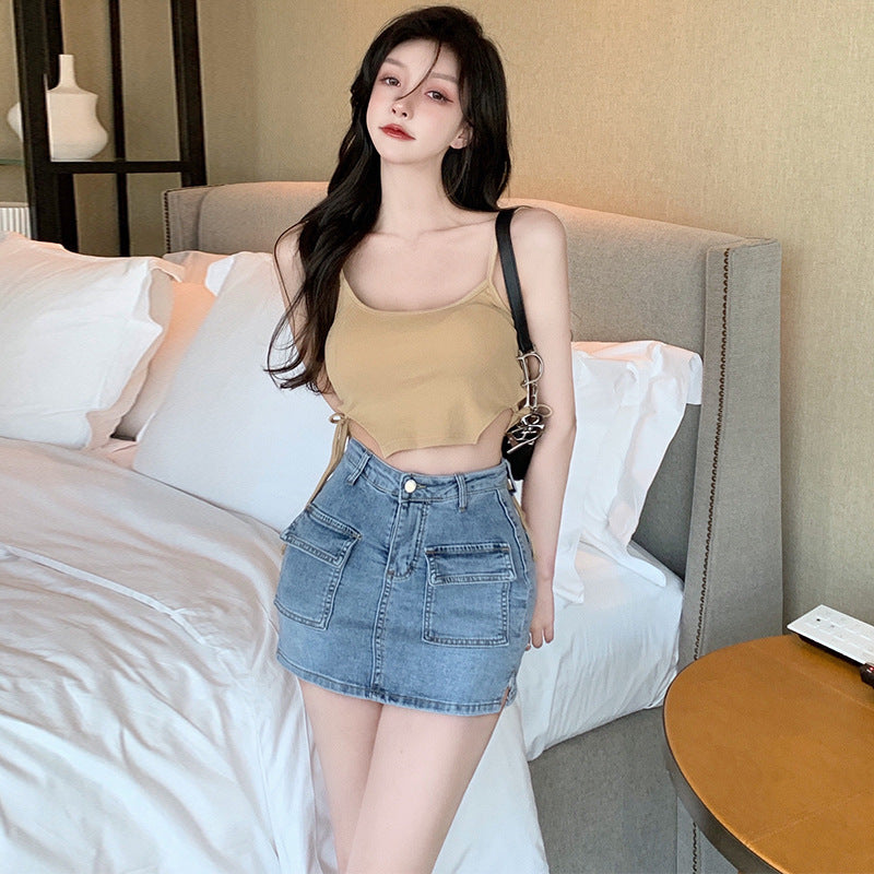 Retro Style Hot Girl Sheath Denim Skirt High Waist Elastic Slim Fit - kinko