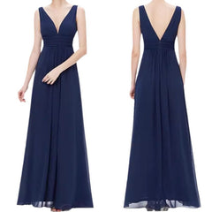 Deep V-neck Bridesmaid Plus Size High Waist Evening Dress - kinko