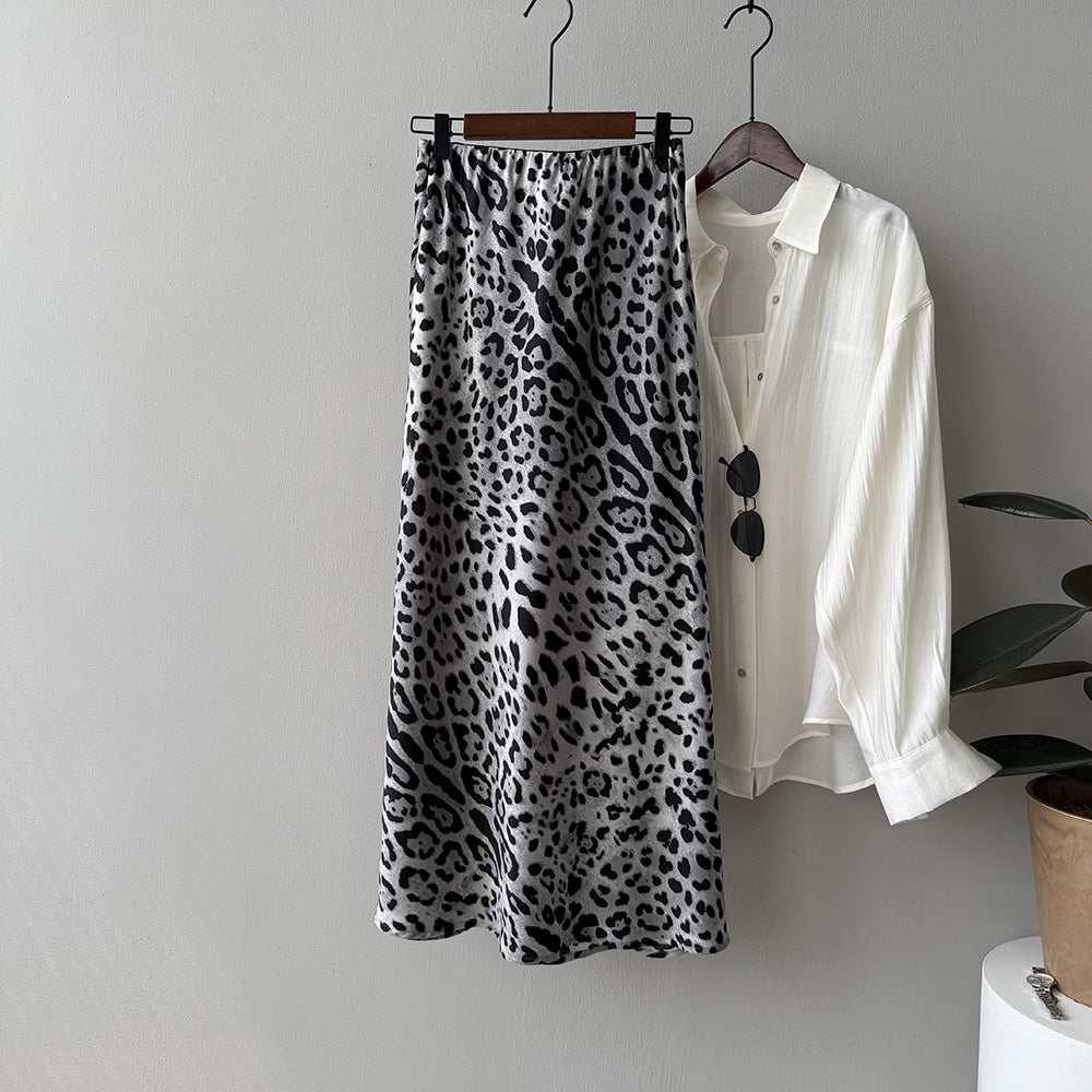 Light Luxury High-grade Leopard Print Split Skirt Women's High Waist Slimming - kinko