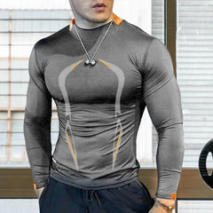 Men Workout Long Sleeve T-shirt Gym Shirt Round Neck Slim Fit T-shirt Sweat Absorption Workout Tees Quick Dry Sports T-shirts