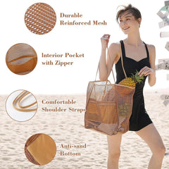Beach Nylon Mesh Tote Bag, Casual Tote Bag Women Foldable Shoulder Bag For Beach Picnic Vacation