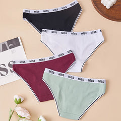 Women's Cotton Underwear 4 Pack Sexy Soft Breathable Panties Comfortable Hipster Briefs with Letter Waistband for Lady
