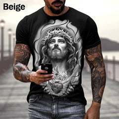 Herren Damen Christliche Mode 3D T-Shirt Harajuku Jesus Kreuz Kurzarm Streetwear Persönlichkeits-T-Shirt