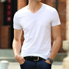 Mens Clothing Classic Japan Short Sleeve Men's Ice Silk Comfortable Trackless T-shirt V-neck Slim Short Sleeve T-shirts For Men