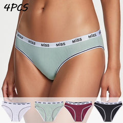 Women's Cotton Underwear 4 Pack Sexy Soft Breathable Panties Comfortable Hipster Briefs with Letter Waistband for Lady