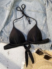 XS - XL Sexy 4 Colors Bra Cup Halter Bikini Top Female Swimsuit Women Swimwear Bather Bathing Suit Swim Solid Beach Top K7019