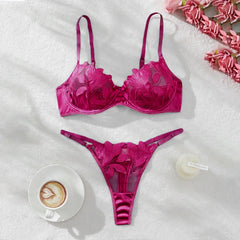 Women'S 2 Piece Lingerie Set Floral Embroidered Lace Sexy Satin Mesh Ingerie Bra And Panty Set Negligee Lingerie Sexy