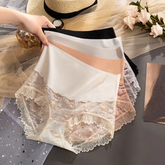Ultrathin Lace Panties for Women High Waist Ice Silk Mesh Flower Briefs Underpants Cotton Crotch Seamless Underwear Gifts