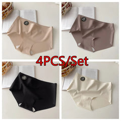 4PCS/Set Women Panties Slip Silk Seamless Briefs For Women Female Underwear Soft Thin Light Panty Culotte Femme Underpants M-XL
