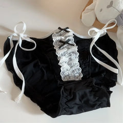 Women Underwear Japan Style Ruffle Cut Low Waist Lace Up Panties Sexy Lace Up Sweet Double Dow Breathable Soft Ice Silk Brief