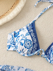 3 Piece Swimsuit For Women Floral Printed Bikinis Underwire Push Up Bikinis Set Swimwear with Beach Skirts Cover Ups Mini Dress