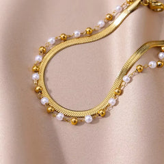 צמידי קרסול בוהמיים לנשים אביזרי חוף קיץ נירוסטה שרשרת פנינה חיקוי צמיד רגל בצבע זהב שרשרת גוף