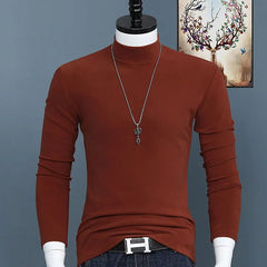 Luxury Korean Men's Oversized T-Shirt Solid Long Sleeve Base Shirt High Neck Slim Fit Tee for Autumn and Winter Plus Size Tops