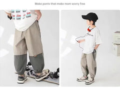2024 New Boy Pants Korean High Street Fashion Trousers Color Block Thin Sports Pants Casual Children's Clothing Kids Sweatpants