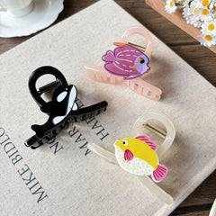 בוהמי אצטט אוקיינוס בעלי חיים שיער קליפים לנשים החלקה קיץ חוף שיער אביזרים מצוירים דג לוויתן מתנות חבילה מרובה