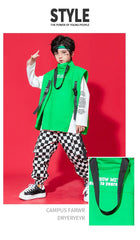 Kid Hip Hop Clothing Sleeveless Jacket Top Streetwear Checkered Tactical Cargo Jogger Pants for Girls Boys Dance Costume Clothes