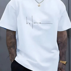 Men's summer pure cotton fashionable casual sports loose trend balance letter print round neck short sleeved T-shirt top