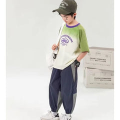 2024 New Boy Pants Korean High Street Fashion Trousers Color Block Thin Sports Pants Casual Children's Clothing Kids Sweatpants
