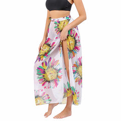 Women Long Print Sarongs Swimsuit Coverups Beach Bikini Wrap Sheer Long Skirt Chiffon Scarf Cover Ups for Swimwear