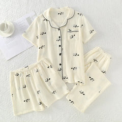 Women's Underwear Set Pure Cotton Summer Home Wear 3 Pieces Short Sleeve Sleepwear Women's Pajamas Female 2025 Lingerie