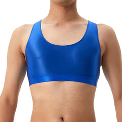 Men Vest Sexy Glossy Silky Sleeveless Racerback Tank Tops Solid Color Skinny Smooth Surface Tops Clubwear Muscle Vests T-Shirt