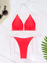 S - XL Sexy Halter Strappy High Cut Bikini Women Swimwear Female Swimsuit Two-pieces Bikini set Bather Bathing Suit Swim V6244