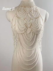 Sexy Accessories Women Bikini Pearl Chest chain Body Chain Jewelry Totally Hand-made Bra Fringed For Beach Nightclub Waist Chain