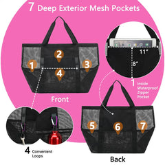 Wasserdichte und sandabweisende Strandtasche aus Netzgewebe – Große Badetasche für Damen, ideal für den Urlaub und als Strandaccessoires