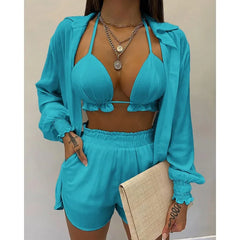 Cacocala 2023 Neues High-Waist-Bikini-Set mit Print, dreiteiliger Badeanzug für Damen, sexy Strandmode, Shorts