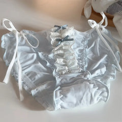 Women Underwear Japan Style Ruffle Cut Low Waist Lace Up Panties Sexy Lace Up Sweet Double Dow Breathable Soft Ice Silk Brief