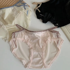 תחתוני נשים רכים וסקסיים תחרה תחתונים שקופים למחצה נושם מותן בינוני צבע איות נוח תחתונים דקים אינטימיים