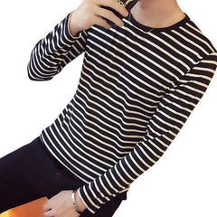Striped T-shirt Men Long Sleeve Pullover Trendy Black White Striped Tops for Men Harajuku Casual Base Shirt Undershirt