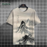 Fashionable men's T-shirt with ink painting print short sleeved T-shirt oversized casual top summer men's daily outdoor clothing