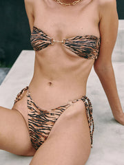 Leopardenmuster-Bandeau-Bikini, Push-up-Bikini mit hohem Beinausschnitt, schulterfreier Badeanzug, sexy String-Bikini-Set, Badeanzug 2023
