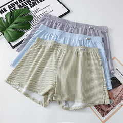 Men Casual Trunks Striped Cotton Comfy Loose Home Sleep Pajamas Nightwear Boxer Shorts Sports Summer Vacation Beach Board Shorts
