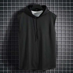 Mens Gym Hoodie Summer Sleeveless Sweatshirt Hoodies Drawstring Solid Color Hip Hop Vest Sports Casual Tank Top Male Clothes