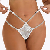 Sexy Damen-Unterwäsche mit doppelten Trägern, hüfttief geschnittener String-Tanga, glänzende Spitzenhöschen, tief sitzender G-String, Dessous