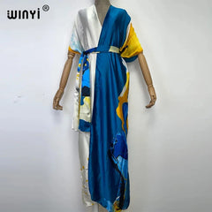2024 new WINYI print sexy kimono fashion cardigan Africa beach wear cover-up dress beach outfits for women holiday abaya