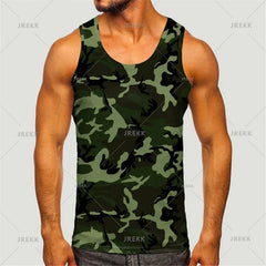 Men's Camoufiage Casual Sportwear Tees Summer Sleeveless 3D Camo Print Solider Vest Fitness Daily Oversized Male Tactic Tops