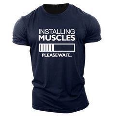 Men's Muscles Letter English Elements T-shirts Short Sleeve Summer Casual Sporty Gym Tops 3D Print O-Neck Big Size Male Tee