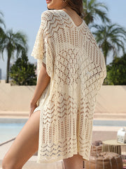 Mesh Crochet Long Beach Shirt Women Solid Cover Up Ladies Long Sleeve Hollow Out 2025 Sexy Beachwear Bathers Swim Bathing Suit