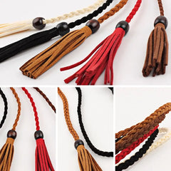 Waistbands Accessories Wooden Bead Thin Belts Bohemian Women Waist Chain Braided Tassel Belt Ethnic Style Belts Waist Rope