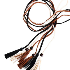Waistbands Accessories Wooden Bead Thin Belts Bohemian Women Waist Chain Braided Tassel Belt Ethnic Style Belts Waist Rope