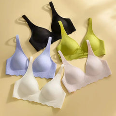 Cool Underwear for Women with Thin Cup Without Marks and Breathable Beauty Back Gathering One-piece Deep V Soft Support Bra